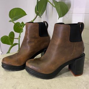 Sorel Waterproof Blake Heeled Boot Chunky Suede Brown Leather